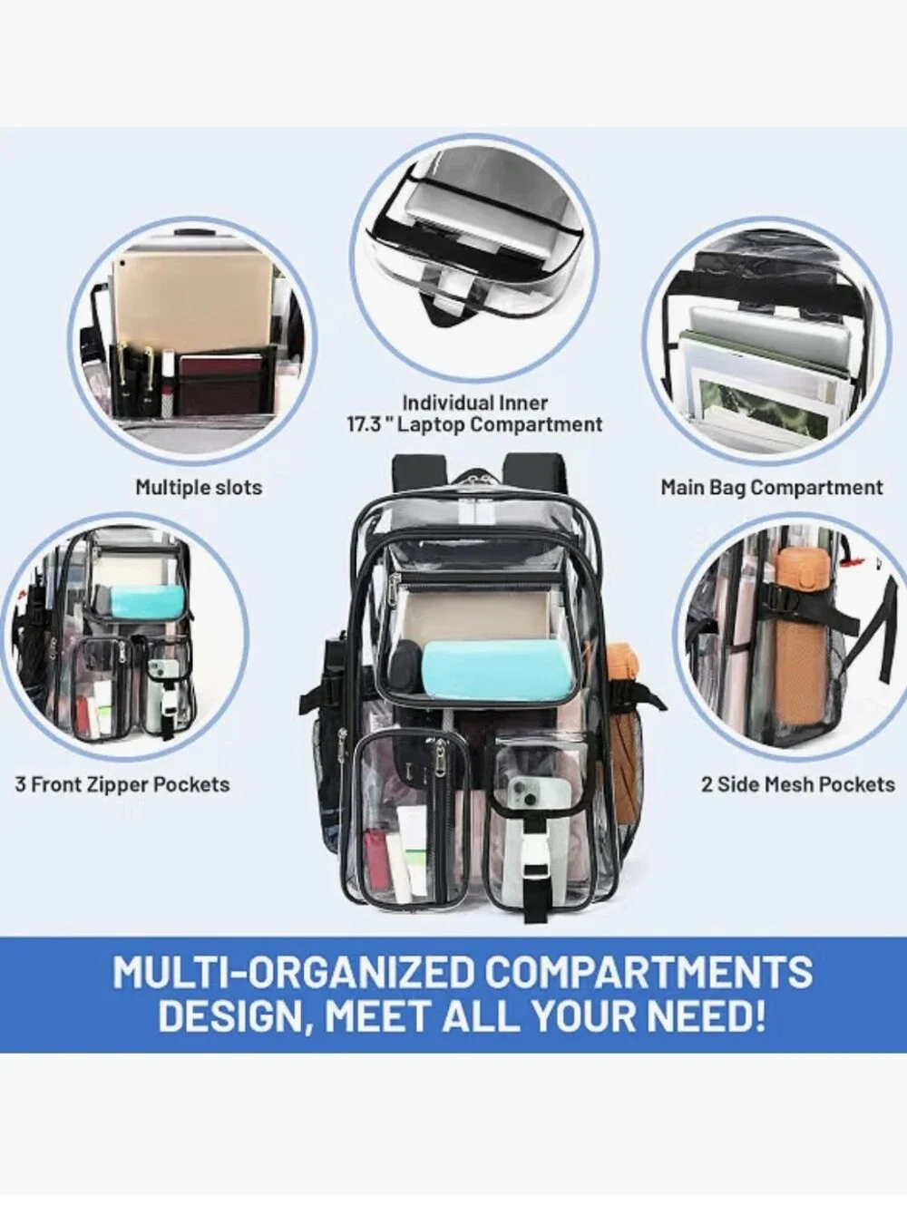 Clear Black-Trim Backpack / Transparent Stadium Bag
